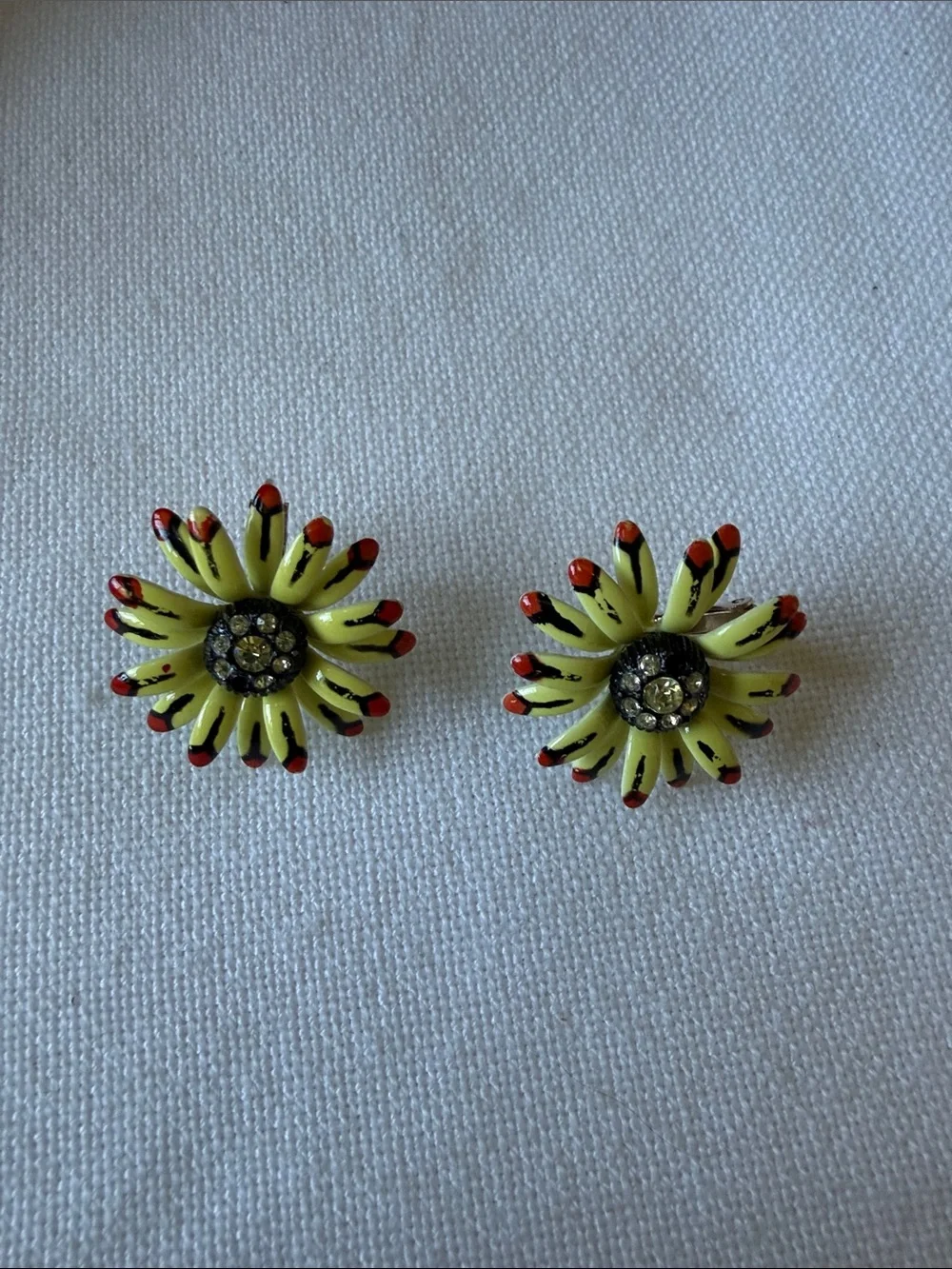Corocraft Brooch Earrings Yellow Enamel Flower Power Pin Vintage Coro Designer
